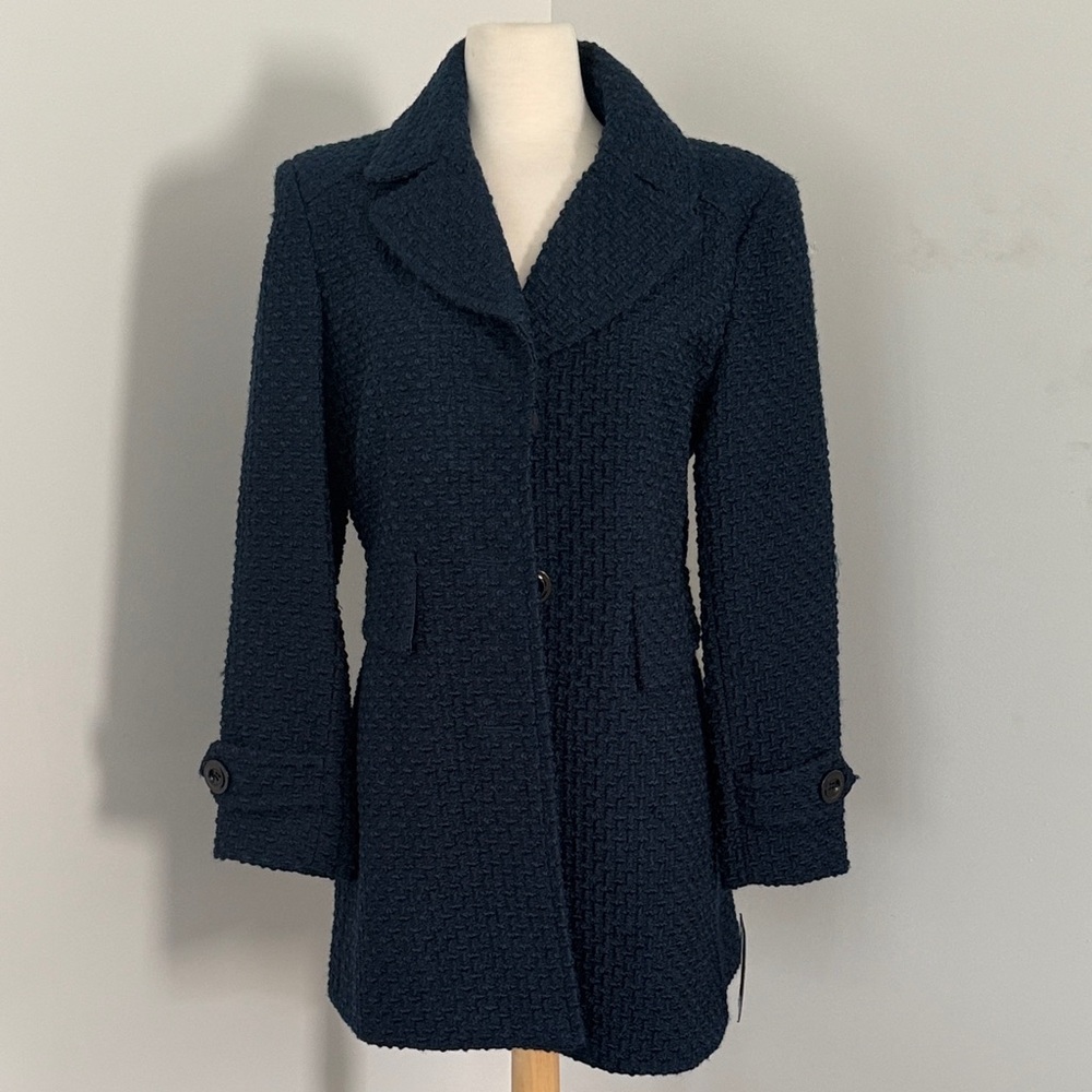 Gallery Women's Blue Textured Pea Coat